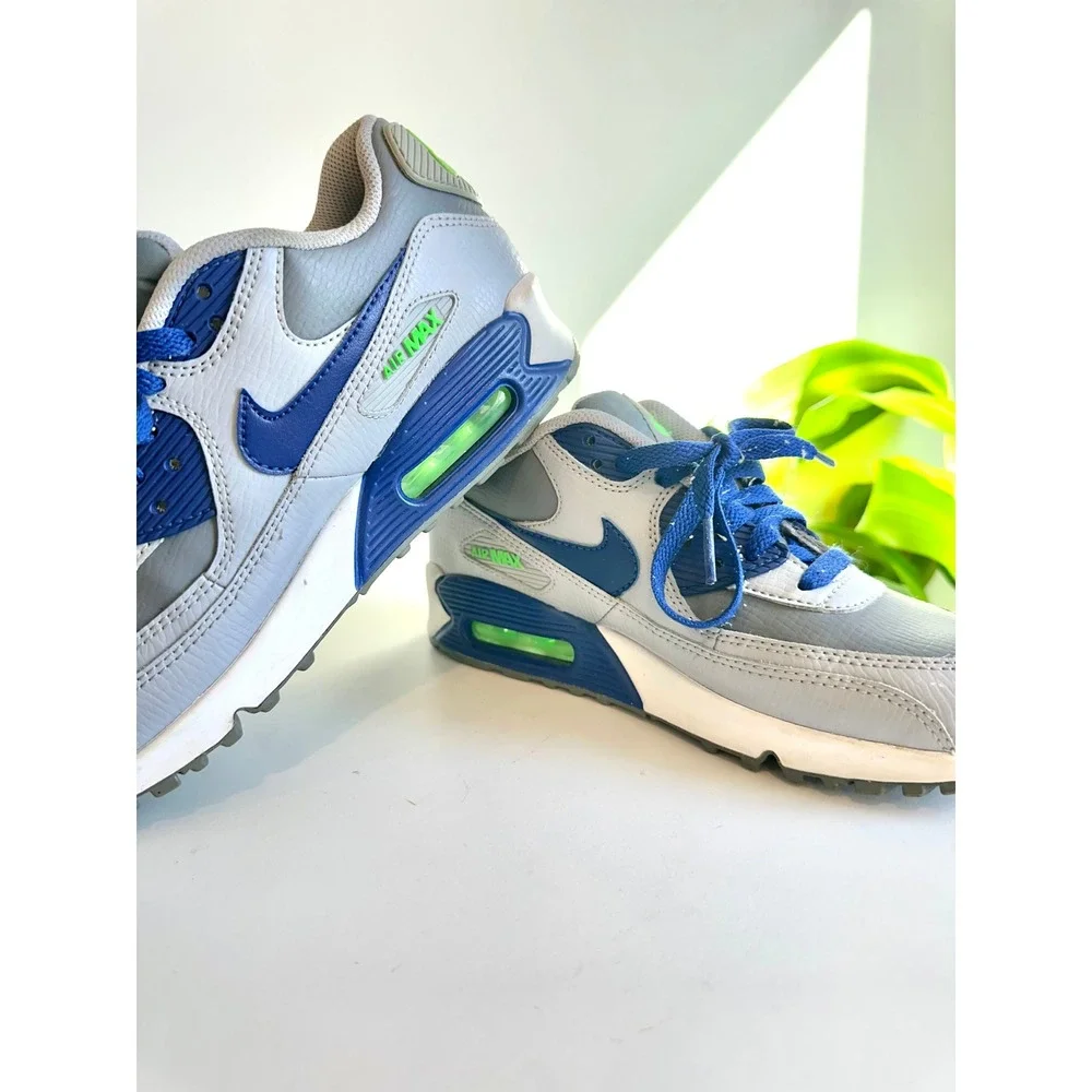 Nike Air Max 90 Wolf‎ Grey Deep Royal Blue Electric Green 724821-005 Kids 6Y
